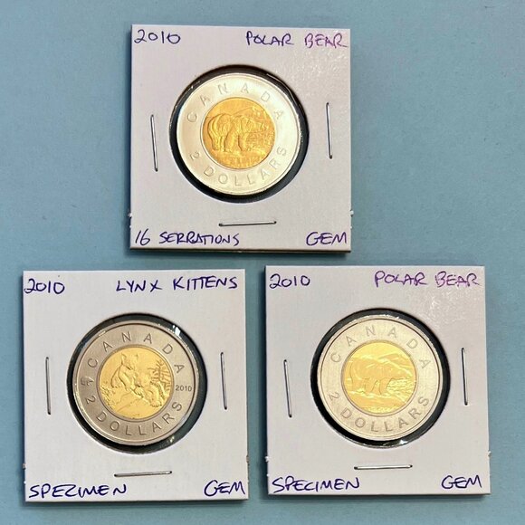 Canada 2010 Exceptionally Unique Set of 3 x $2 Toonies! - Picture 1 of 16